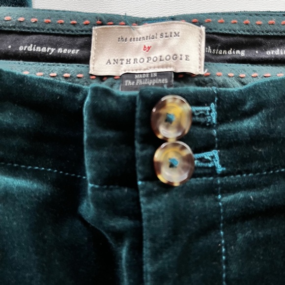 Anthropologie The Essential slim cropped velvet pants Holly Green Size 0 - Picture 4 of 8